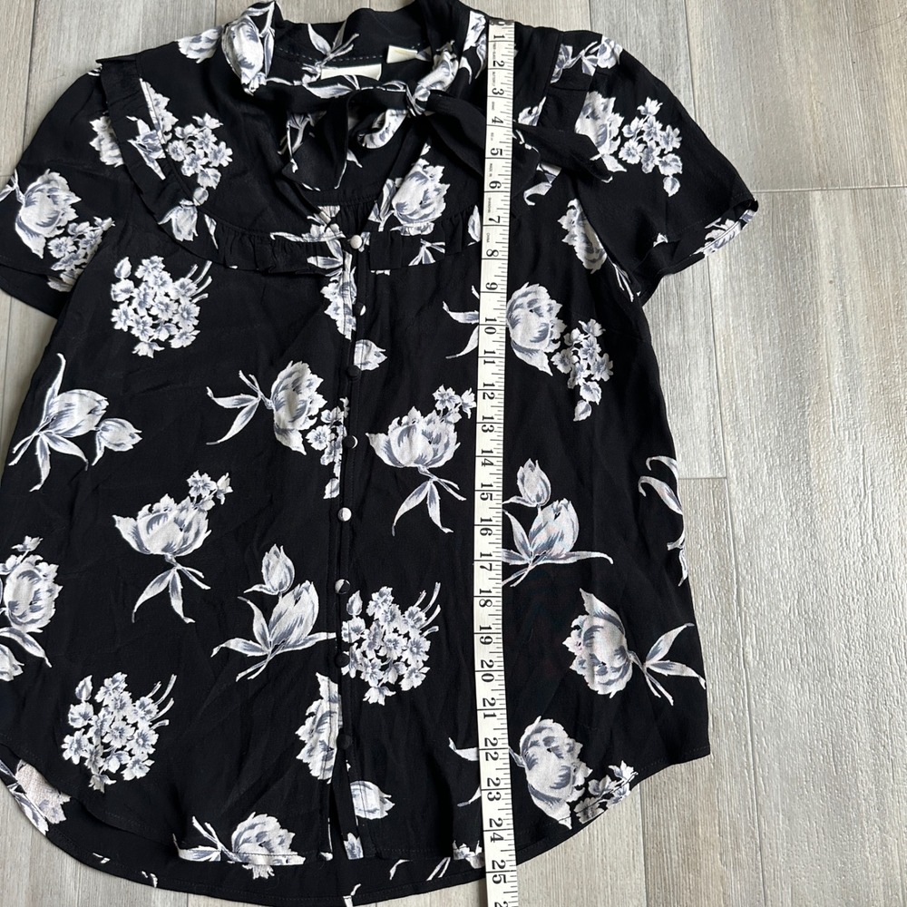 Anthropologie Maeve Adagio Tie Collar Blouse Womens S Floral Ruffle Boho Classic - Picture 6 of 7